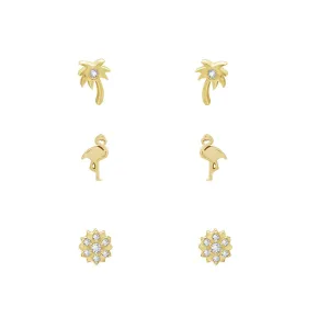Fruity Pineapple Tree, Flamingo and Flower Earrings Set