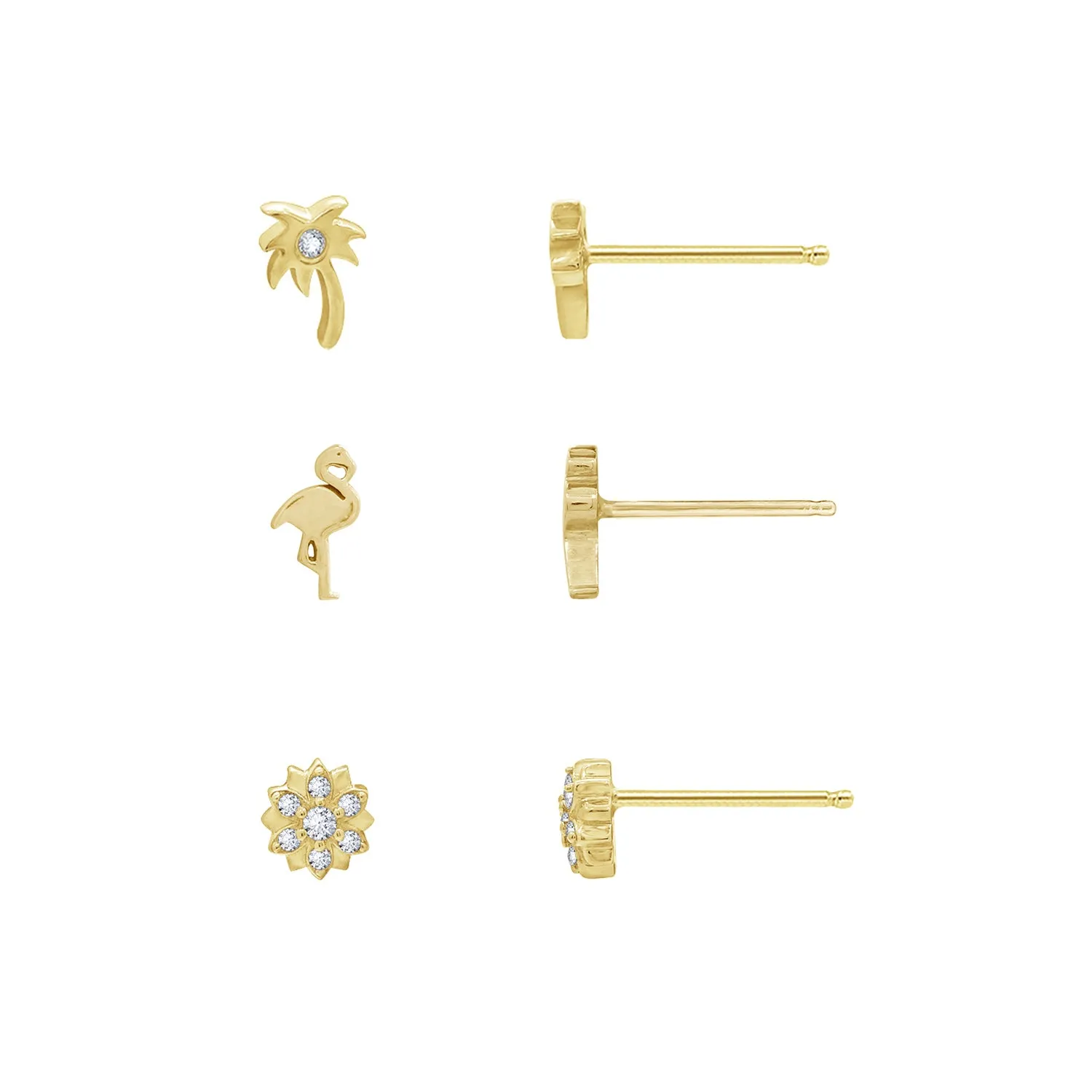 Fruity Pineapple Tree, Flamingo and Flower Earrings Set