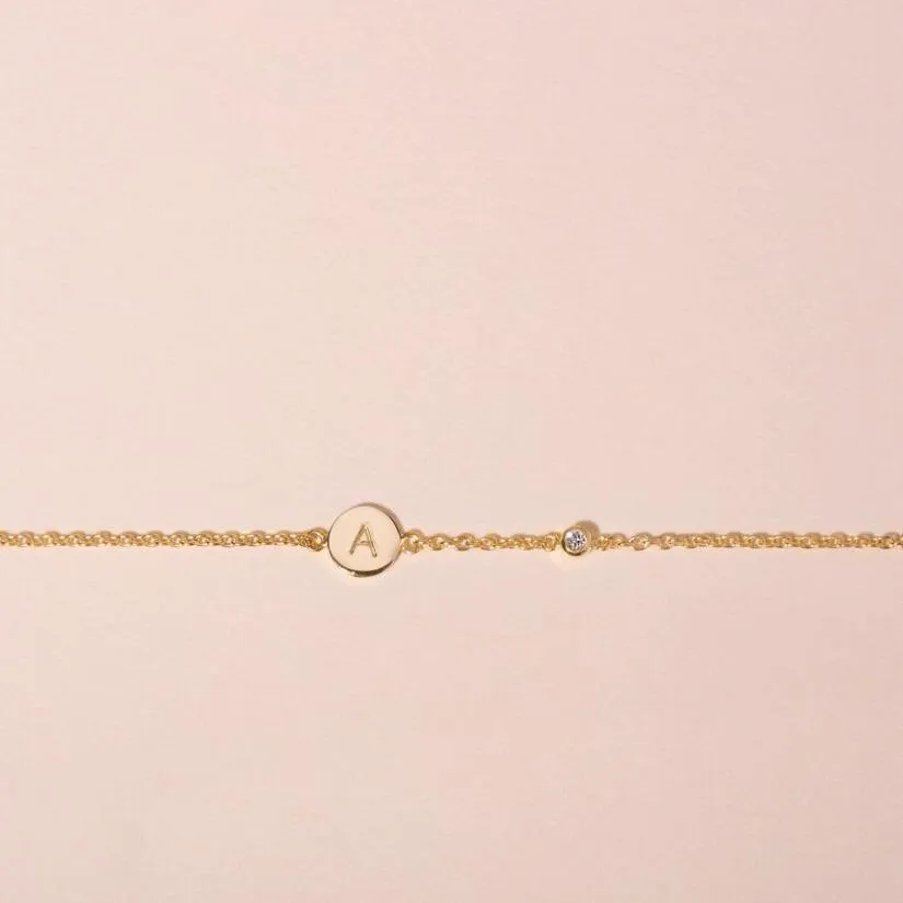 Galore Gepersonaliseerde Armband Circle & Diamond | Gold Baby