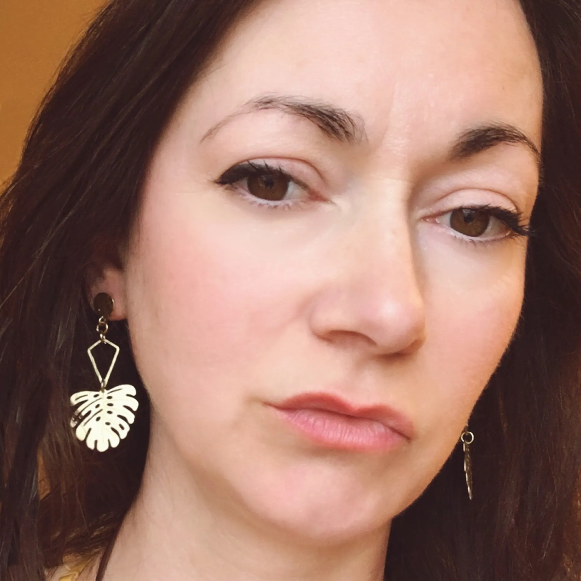 Geometric Brass Monstera Plant Earrings - Nickel Free - Ready To Ship