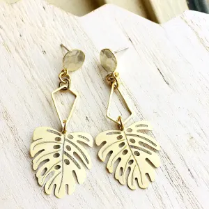 Geometric Brass Monstera Plant Earrings - Nickel Free - Ready To Ship