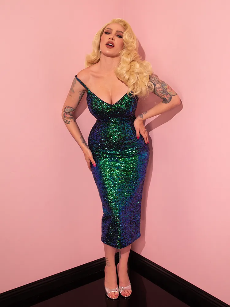 Glitz & Glamour Dress in Green Sequins - Vixen by Micheline Pitt