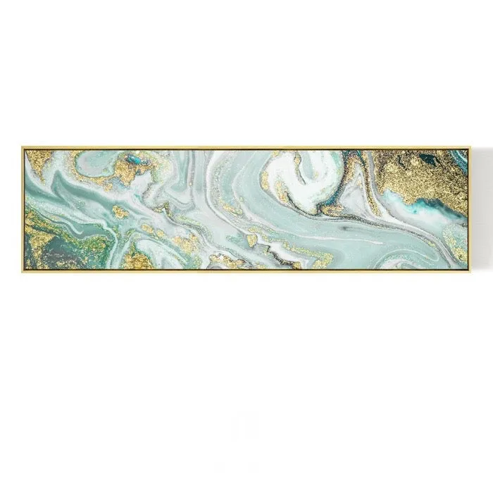 Gold and Turquoise Abstract Wall Art With Frame