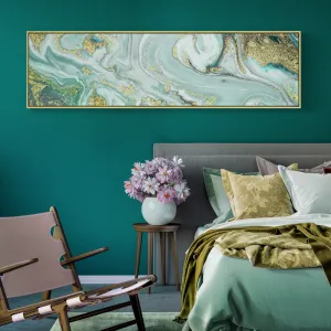 Gold and Turquoise Abstract Wall Art With Frame