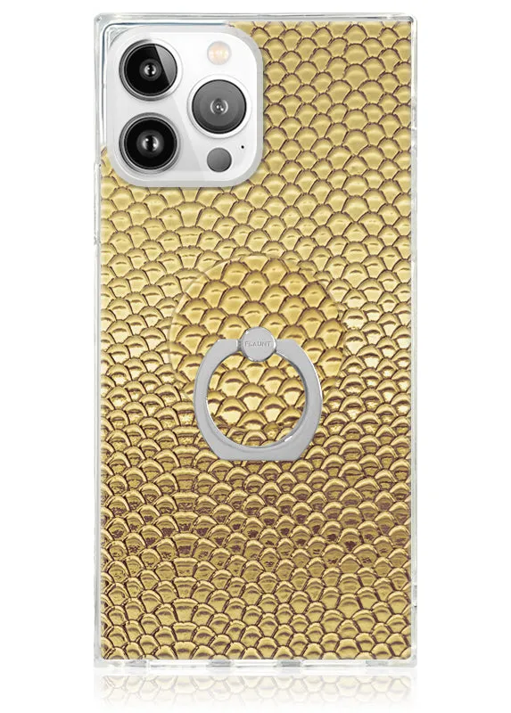 Gold Metallic Snakeskin Faux Leather Phone Ring