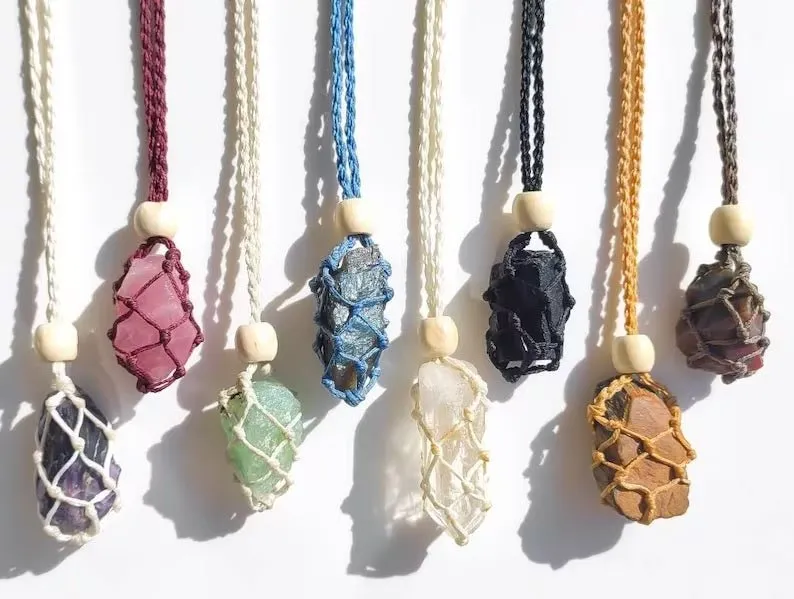 Handmade Hemp Macramé Crystal Pendant Necklace