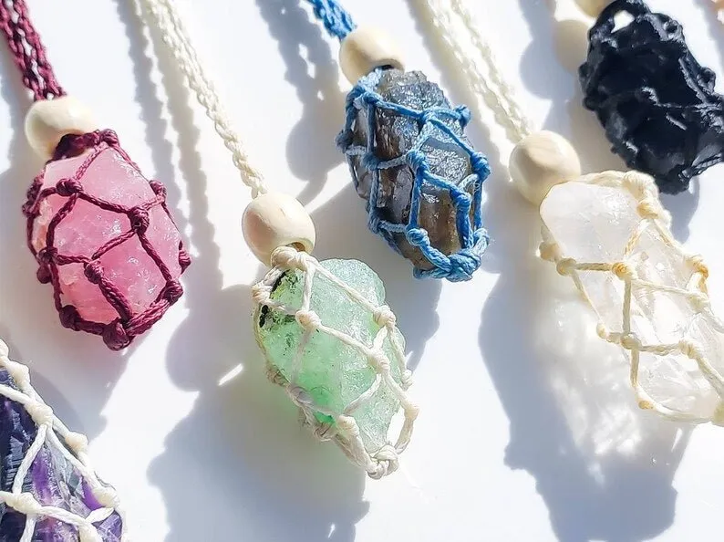 Handmade Hemp Macramé Crystal Pendant Necklace