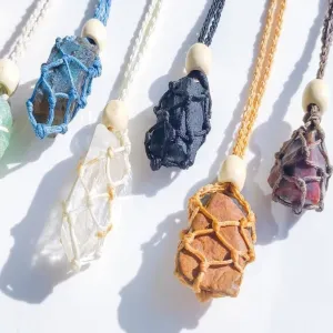 Handmade Hemp Macramé Crystal Pendant Necklace