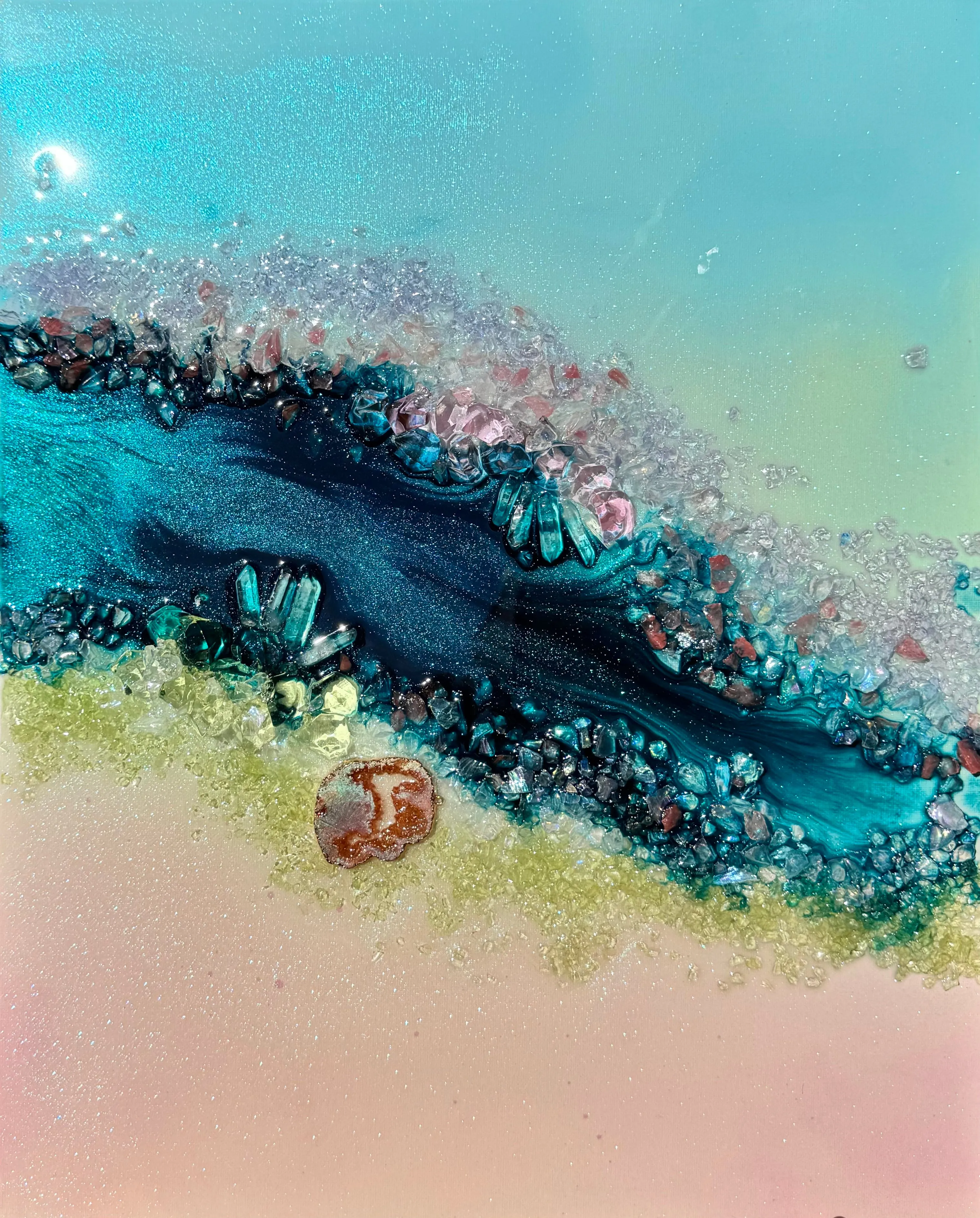 Heart Reef Bliss 1 with Swarovski, Amethyst, Agate, Quartz & Epoxy Glass on Canvas 40x50cm