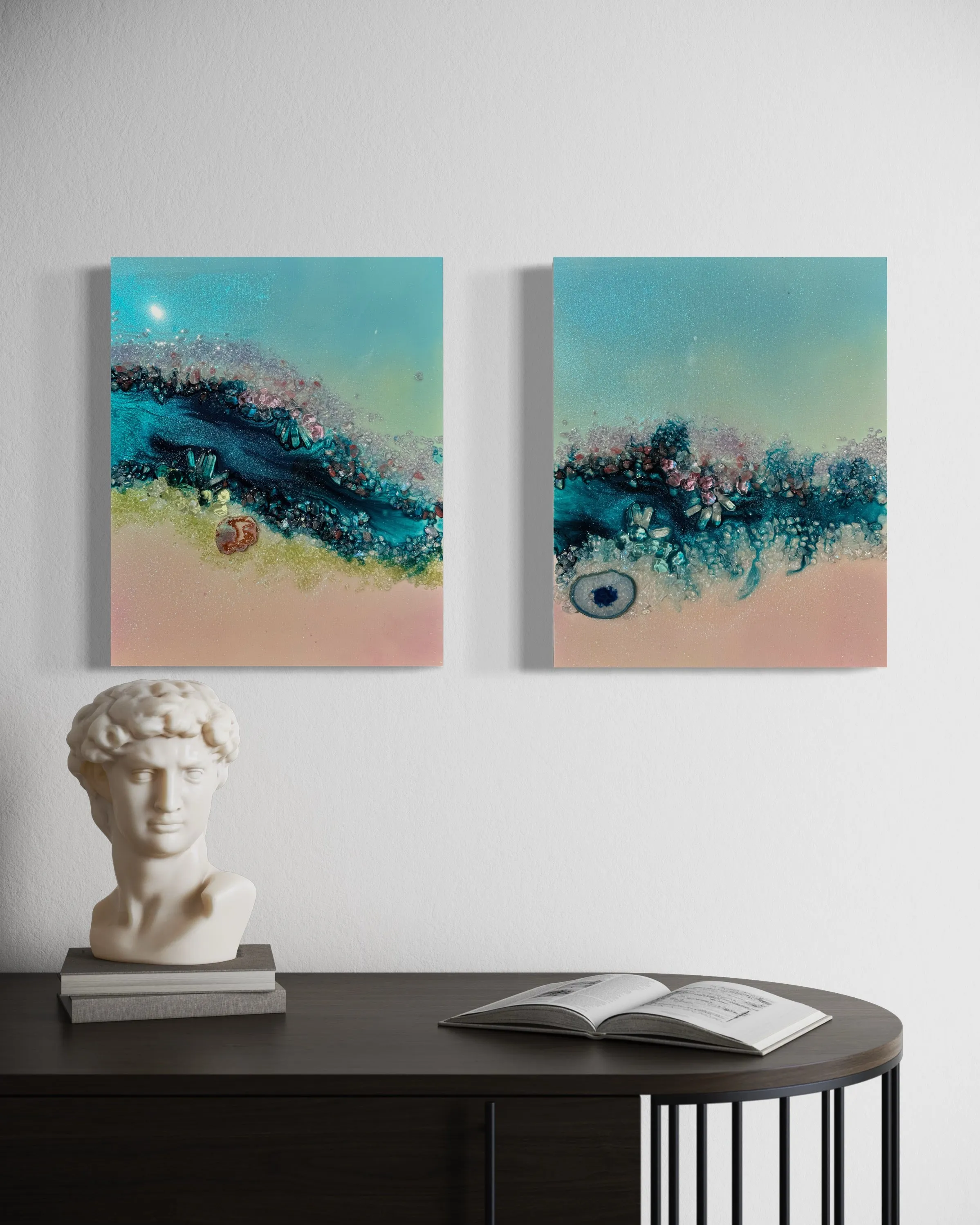 Heart Reef Bliss 2 with Swarovski, Amethyst, Agate, Quartz & Epoxy Glass on Canvas 40x50cm