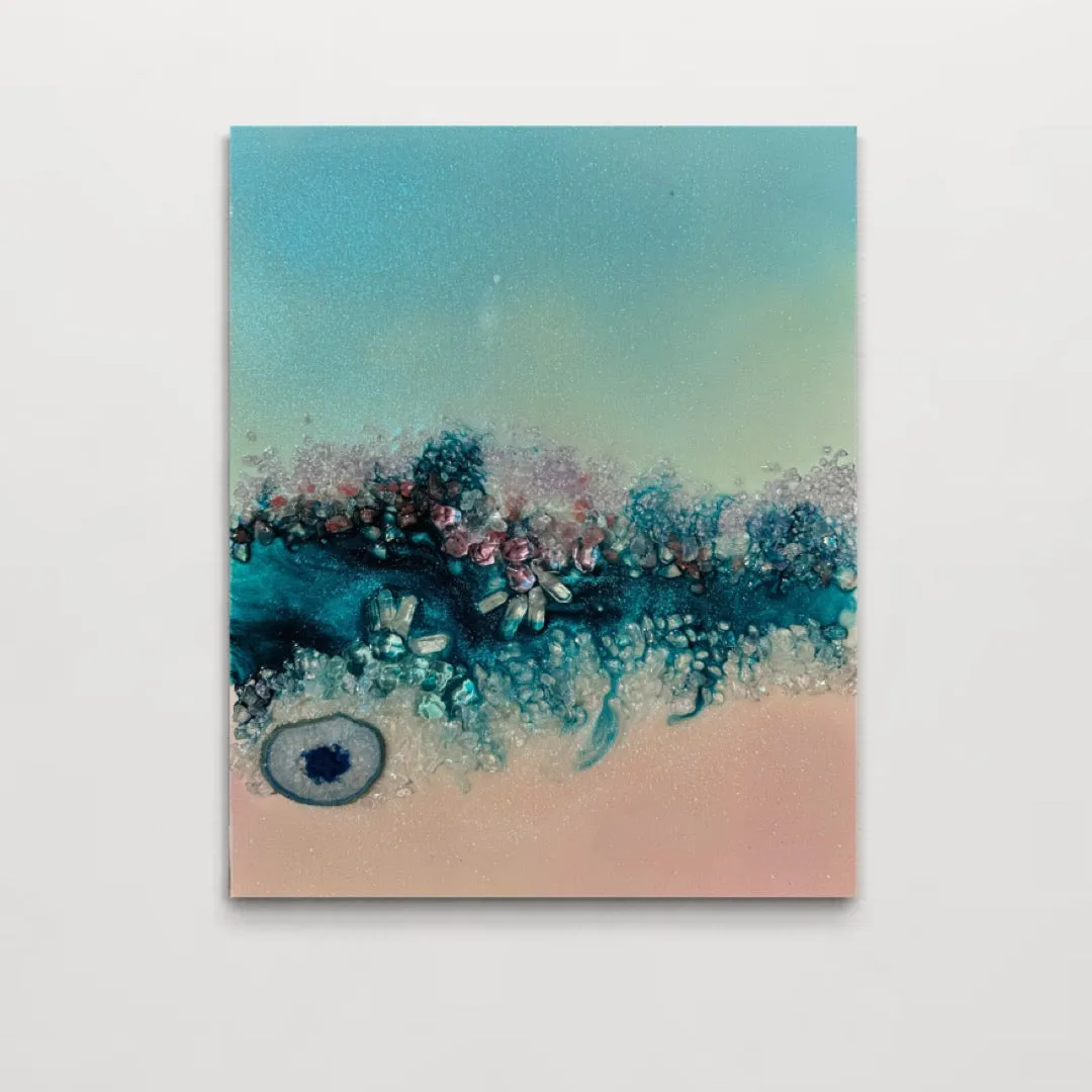 Heart Reef Bliss 2 with Swarovski, Amethyst, Agate, Quartz & Epoxy Glass on Canvas 40x50cm