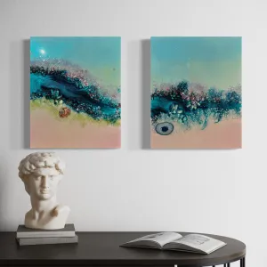Heart Reef Bliss Set of 2 with Swarovski, Amethyst, Agate, Quartz & Epoxy Glass on Canvas 40x50cm