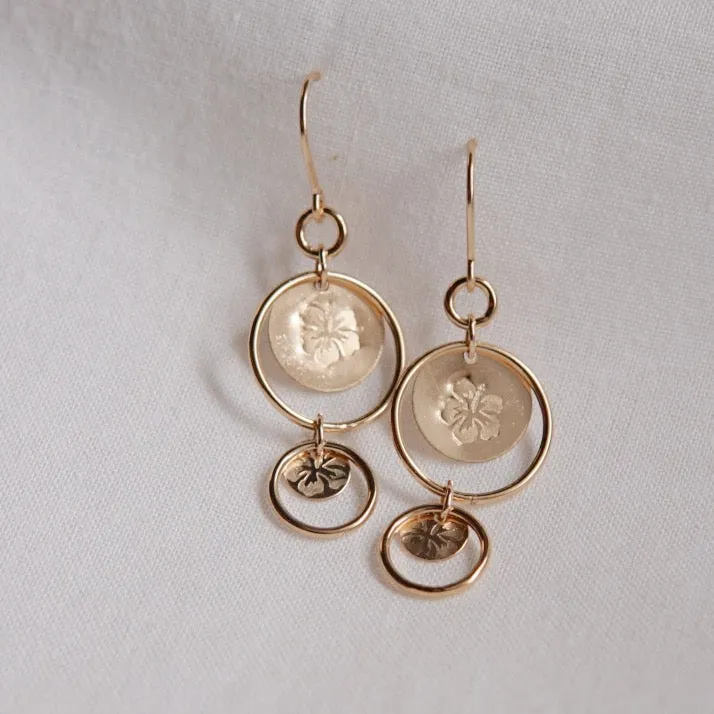 Hibiscus Disc & Bubble Dangle Earrings