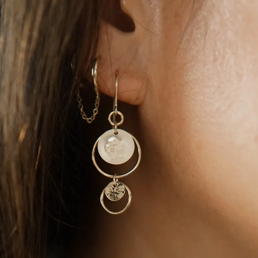 Hibiscus Disc & Bubble Dangle Earrings