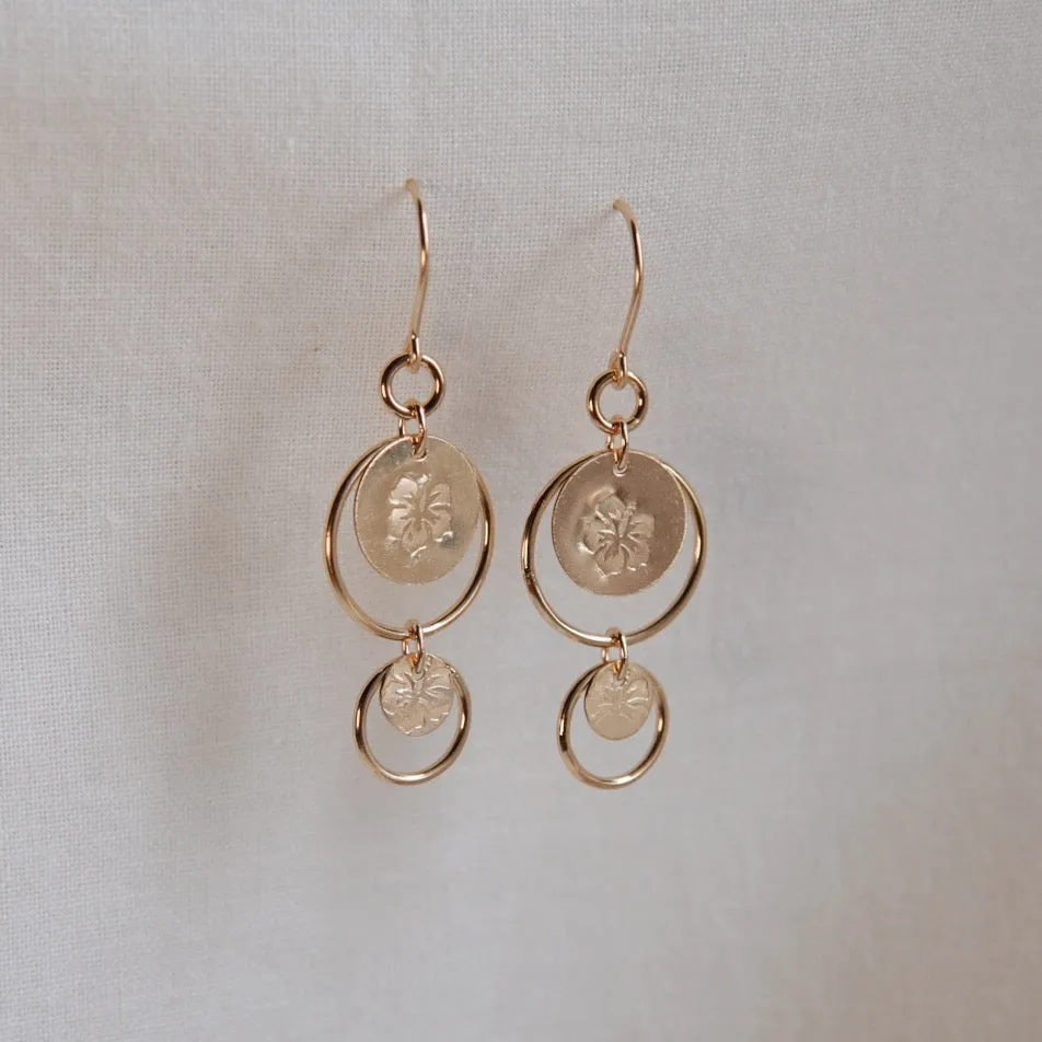 Hibiscus Disc & Bubble Dangle Earrings