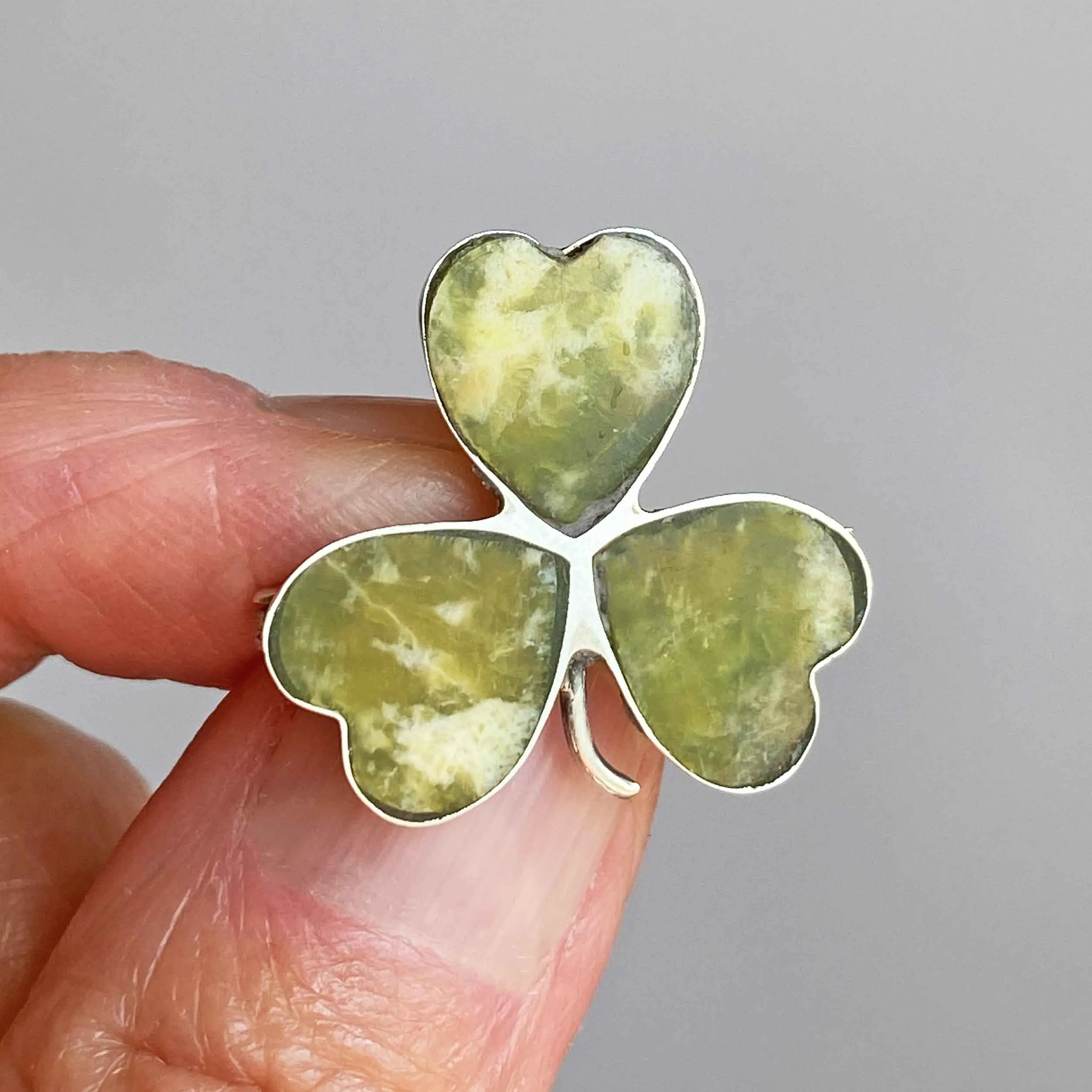 Irish Connemara Marble Shamrock Brooch, 1920s