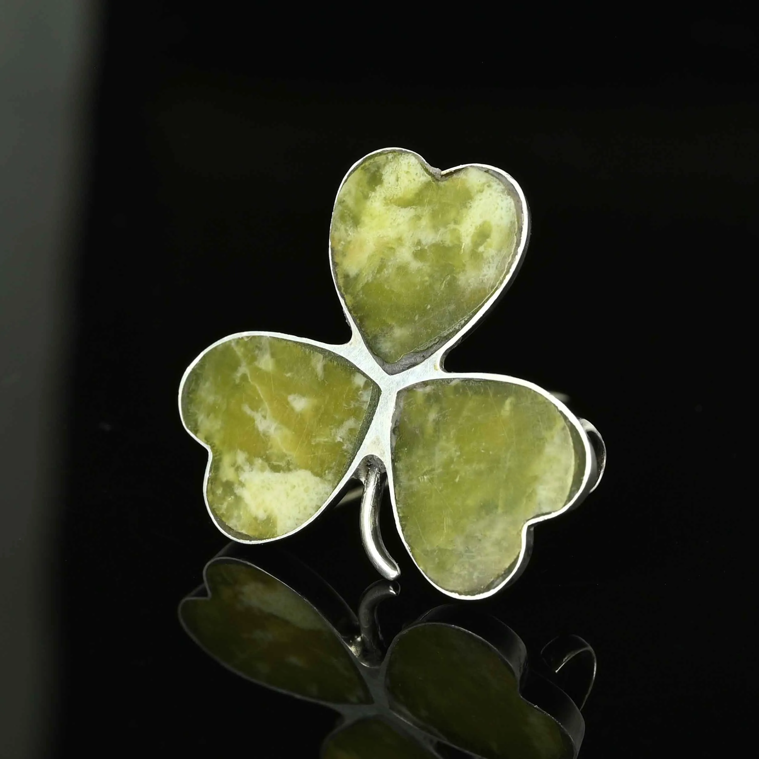 Irish Connemara Marble Shamrock Brooch, 1920s