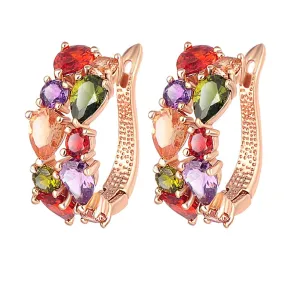 Kairangi Sparkling Colors Flowerets Vine Swiss CZ Clip On Earrings