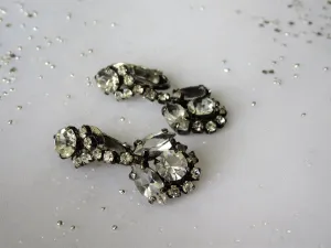 LOVELY Art Deco Crystal and Rhinestones Drop Earrings,Flapper Gatsby Era Jewelry, Sparkling Cut Stones, Collectible Vintage Jewelry