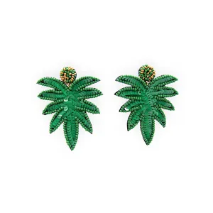 Narratives The Line: Green Sequin & Beaded Palm Leaf Earrings