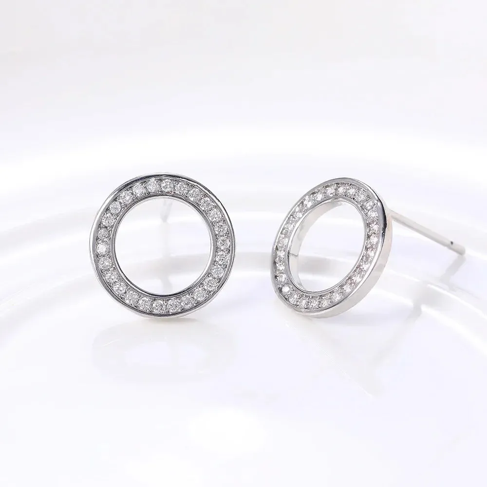 Ne'w Delicate Hollow Out Circle Stud Earrings Full Paved CZ Stone Simple Stylish Women's Earring Daily Collocation Accessories
