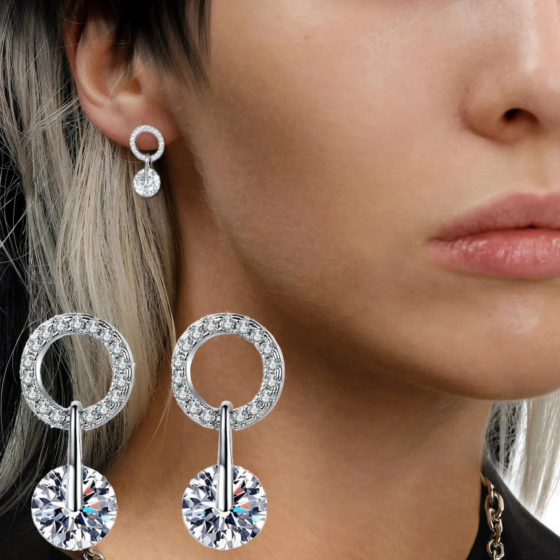 Ne'w Delicate Hollow Out Circle Stud Earrings Full Paved CZ Stone Simple Stylish Women's Earring Daily Collocation Accessories