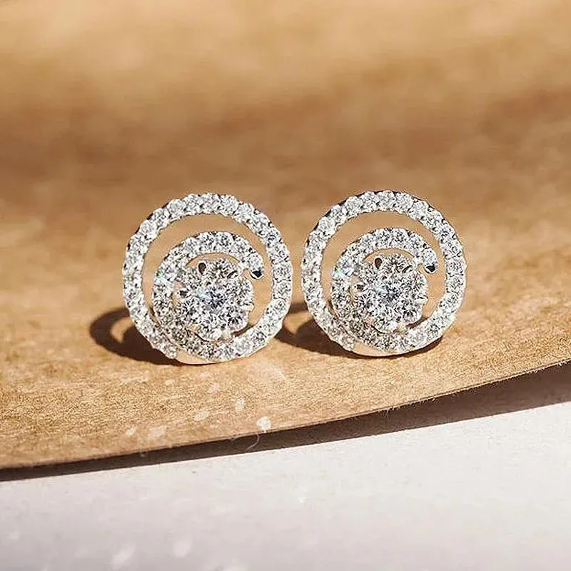 Ne'w Delicate Hollow Out Circle Stud Earrings Full Paved CZ Stone Simple Stylish Women's Earring Daily Collocation Accessories
