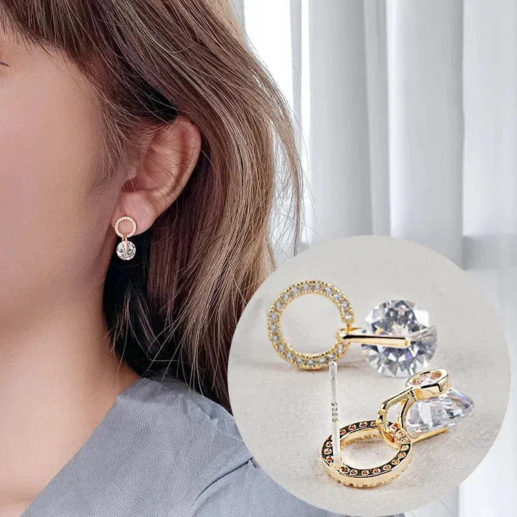 Ne'w Delicate Hollow Out Circle Stud Earrings Full Paved CZ Stone Simple Stylish Women's Earring Daily Collocation Accessories