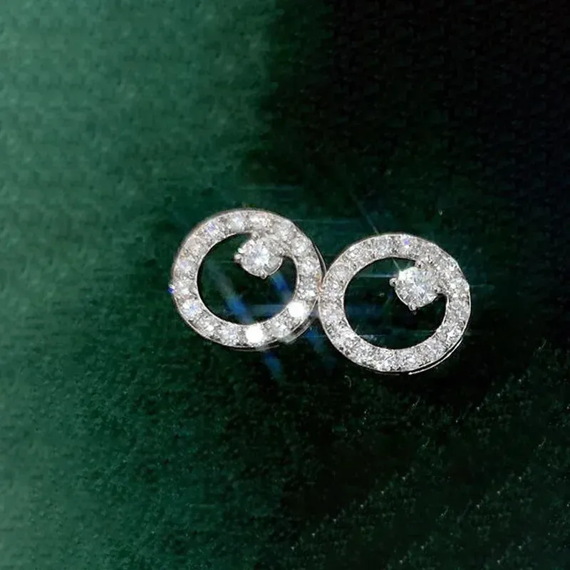 Ne'w Delicate Hollow Out Circle Stud Earrings Full Paved CZ Stone Simple Stylish Women's Earring Daily Collocation Accessories