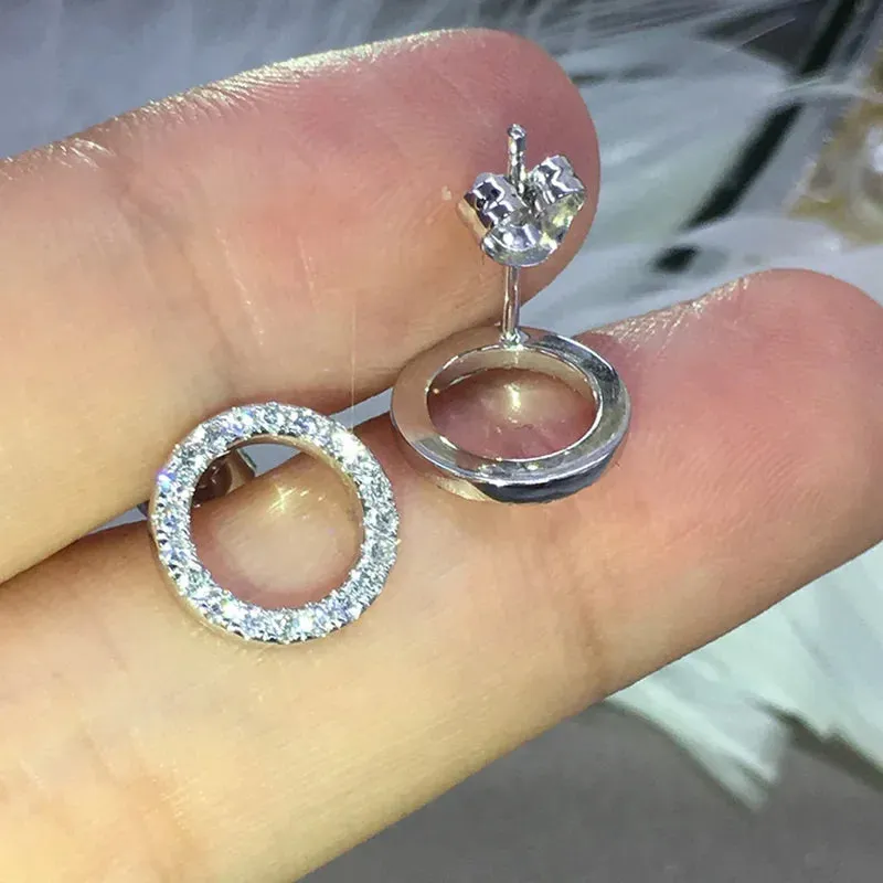 Ne'w Delicate Hollow Out Circle Stud Earrings Full Paved CZ Stone Simple Stylish Women's Earring Daily Collocation Accessories