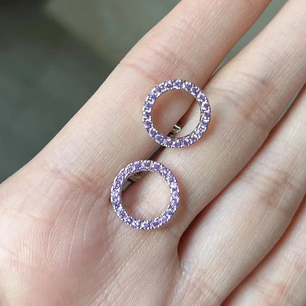 Ne'w Delicate Hollow Out Circle Stud Earrings Full Paved CZ Stone Simple Stylish Women's Earring Daily Collocation Accessories