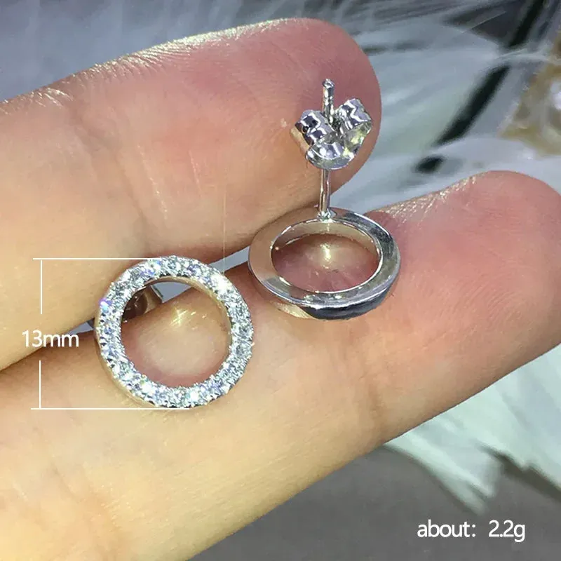 Ne'w Delicate Hollow Out Circle Stud Earrings Full Paved CZ Stone Simple Stylish Women's Earring Daily Collocation Accessories