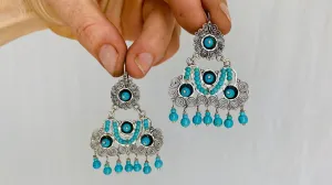 Oaxacan Filigree Earrings With Turquoise. Sterling Silver. Mexico. Frida Kahlo