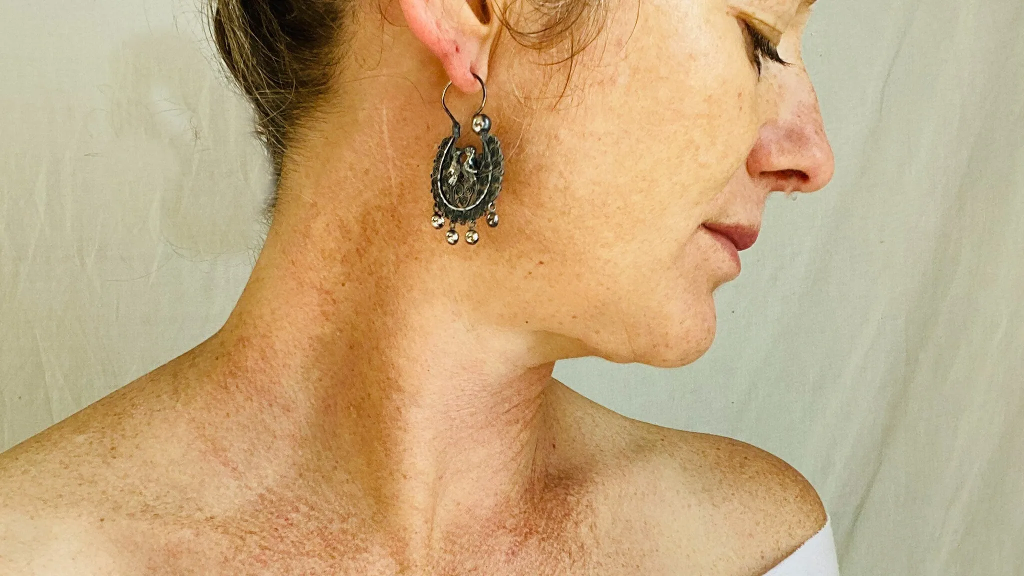 Oaxacan Filigree Hoop Earrings. Birds. Sterling Silver. Mexico. Frida Kahlo. 0372