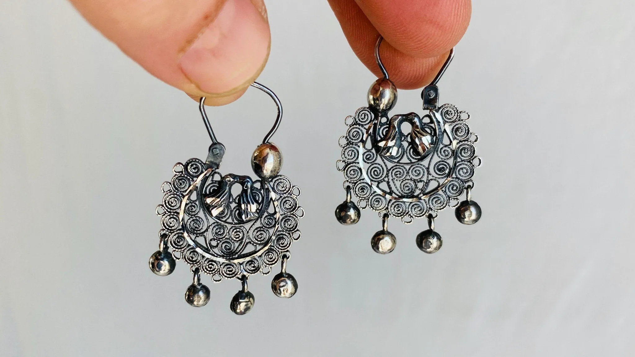 Oaxacan Filigree Hoop Earrings. Birds. Sterling Silver. Mexico. Frida Kahlo