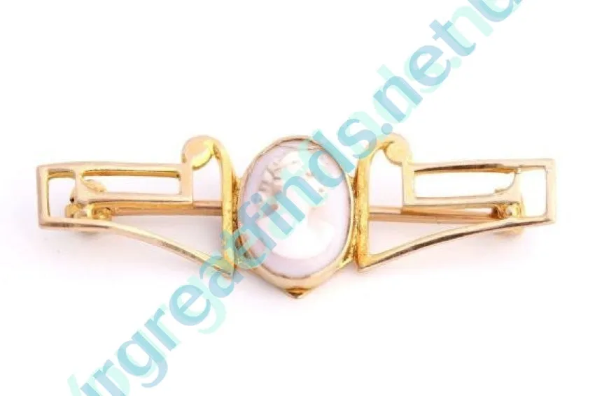 Pink Conch Shell 10k Gold Cameo Bar Pin