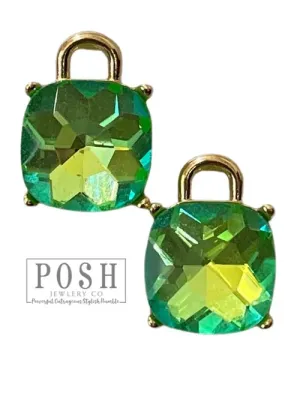 Posh Jewelry Co. Green Square Rhinestone Post Earring