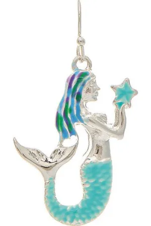 Rain Jewelry Silver Blue Painted Mermaid Earring