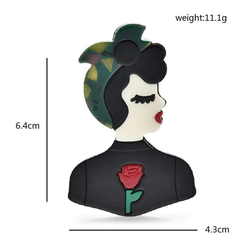 Retro Acrylic Empowered Women Brooch Pins