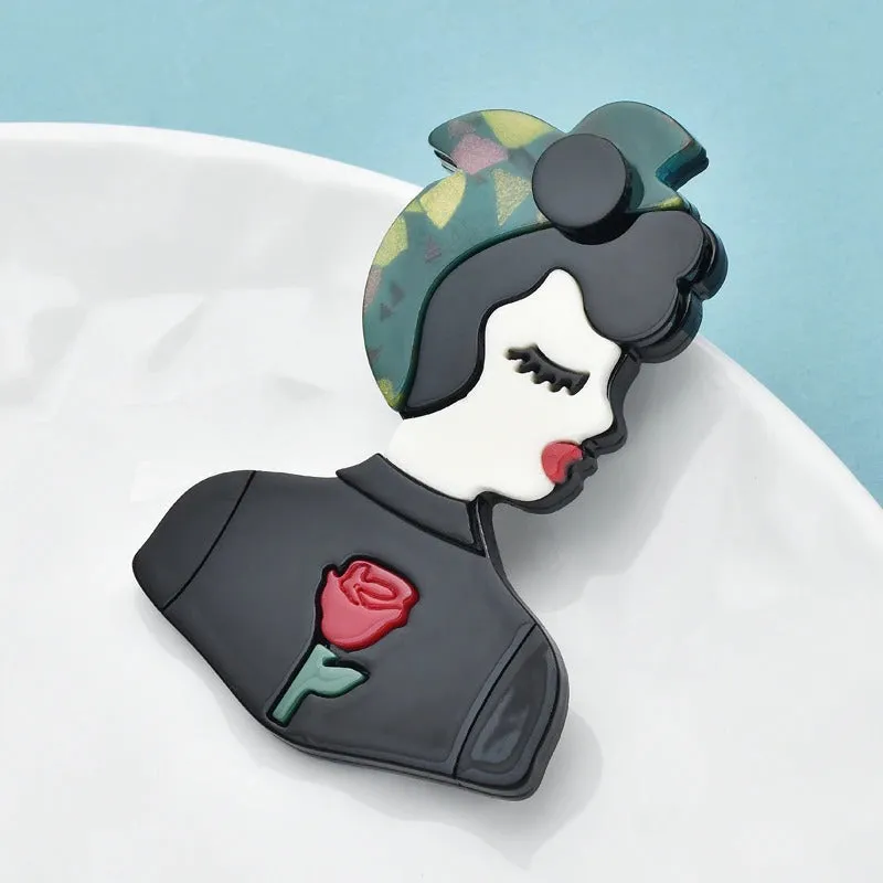 Retro Acrylic Empowered Women Brooch Pins