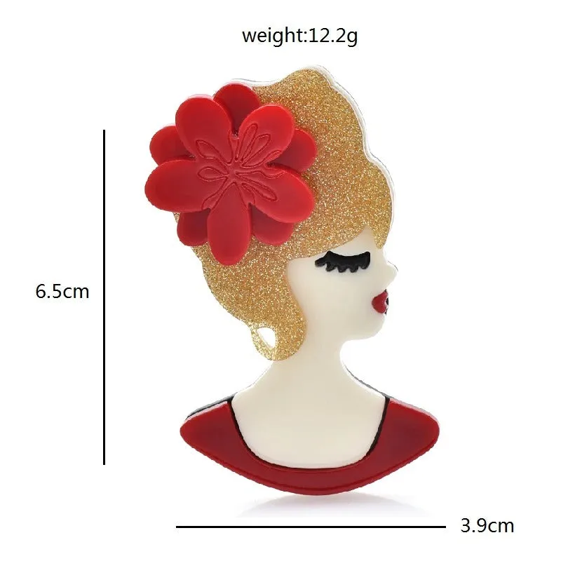 Retro Acrylic Empowered Women Brooch Pins