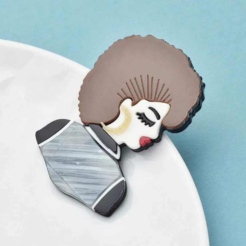 Retro Acrylic Empowered Women Brooch Pins