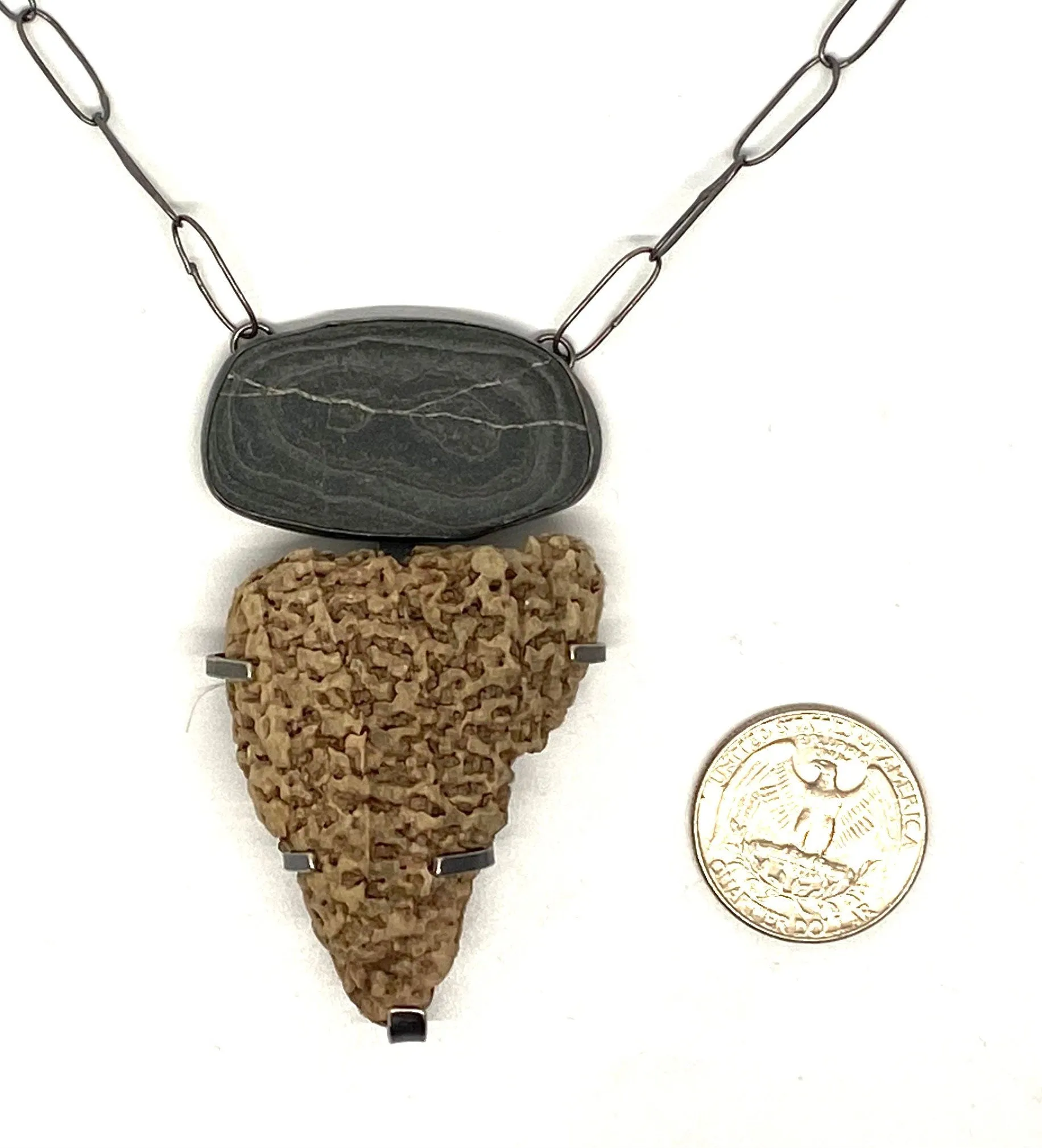 Rock and bumpy driftwood necklace