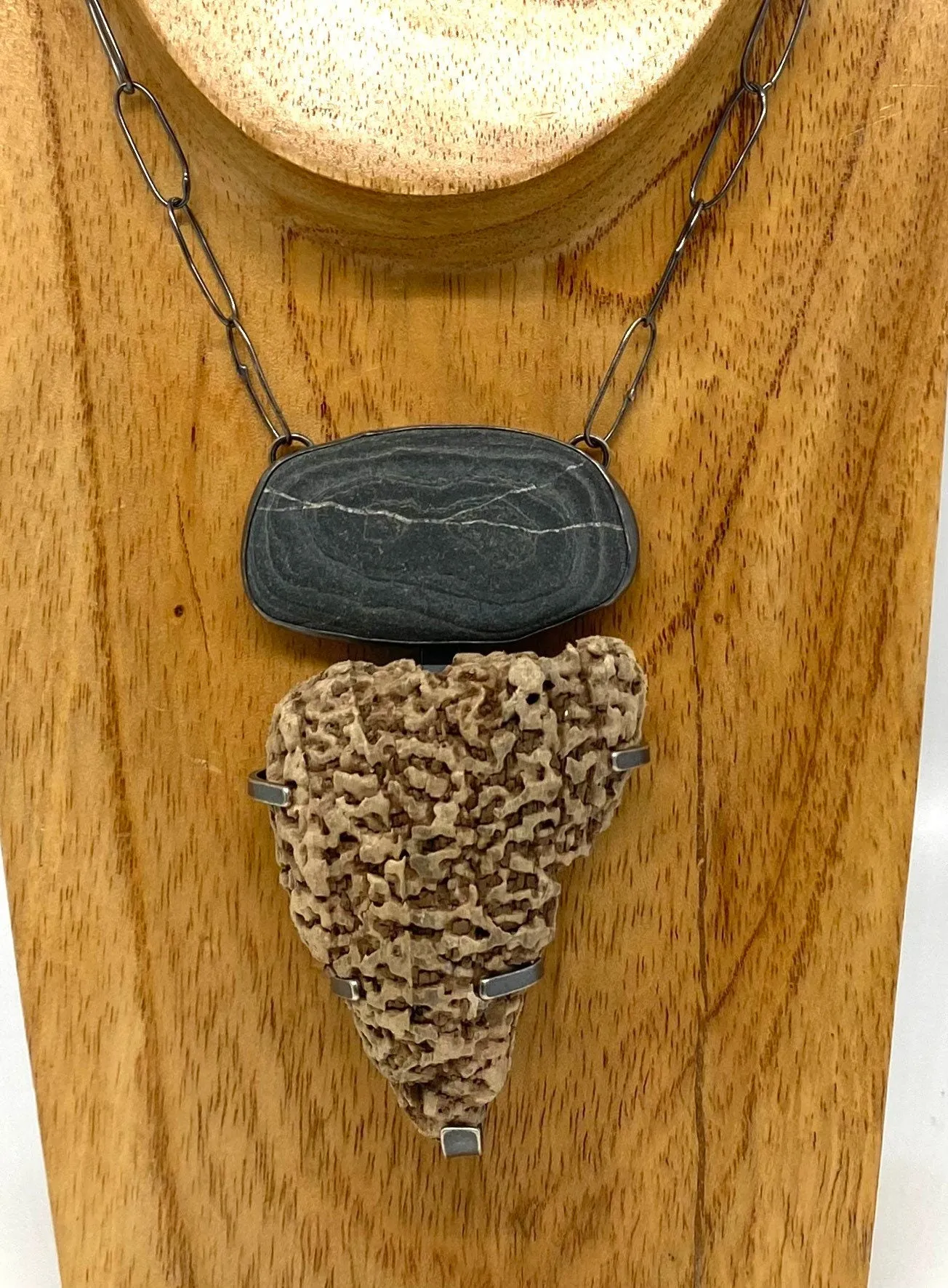 Rock and bumpy driftwood necklace