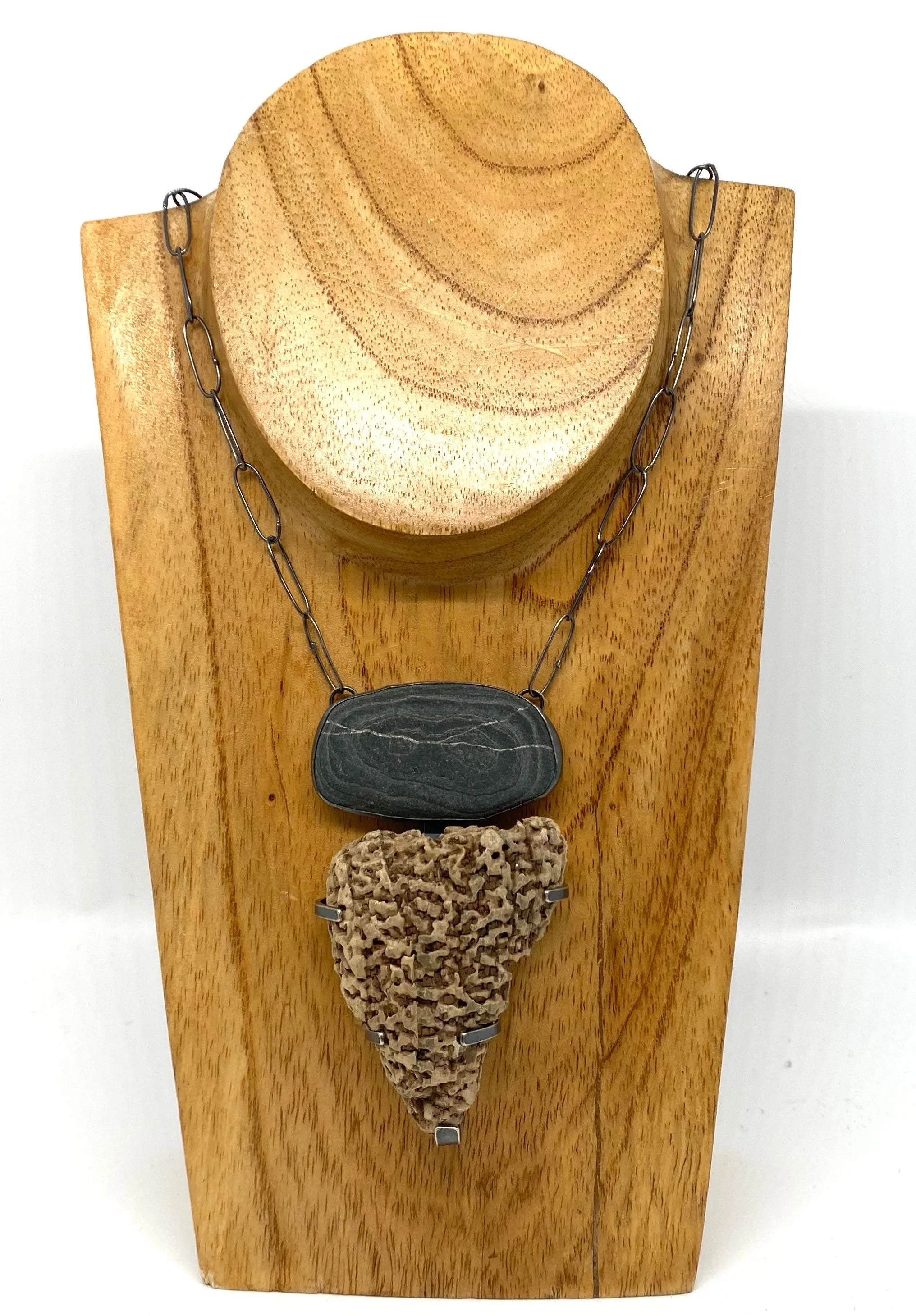 Rock and bumpy driftwood necklace