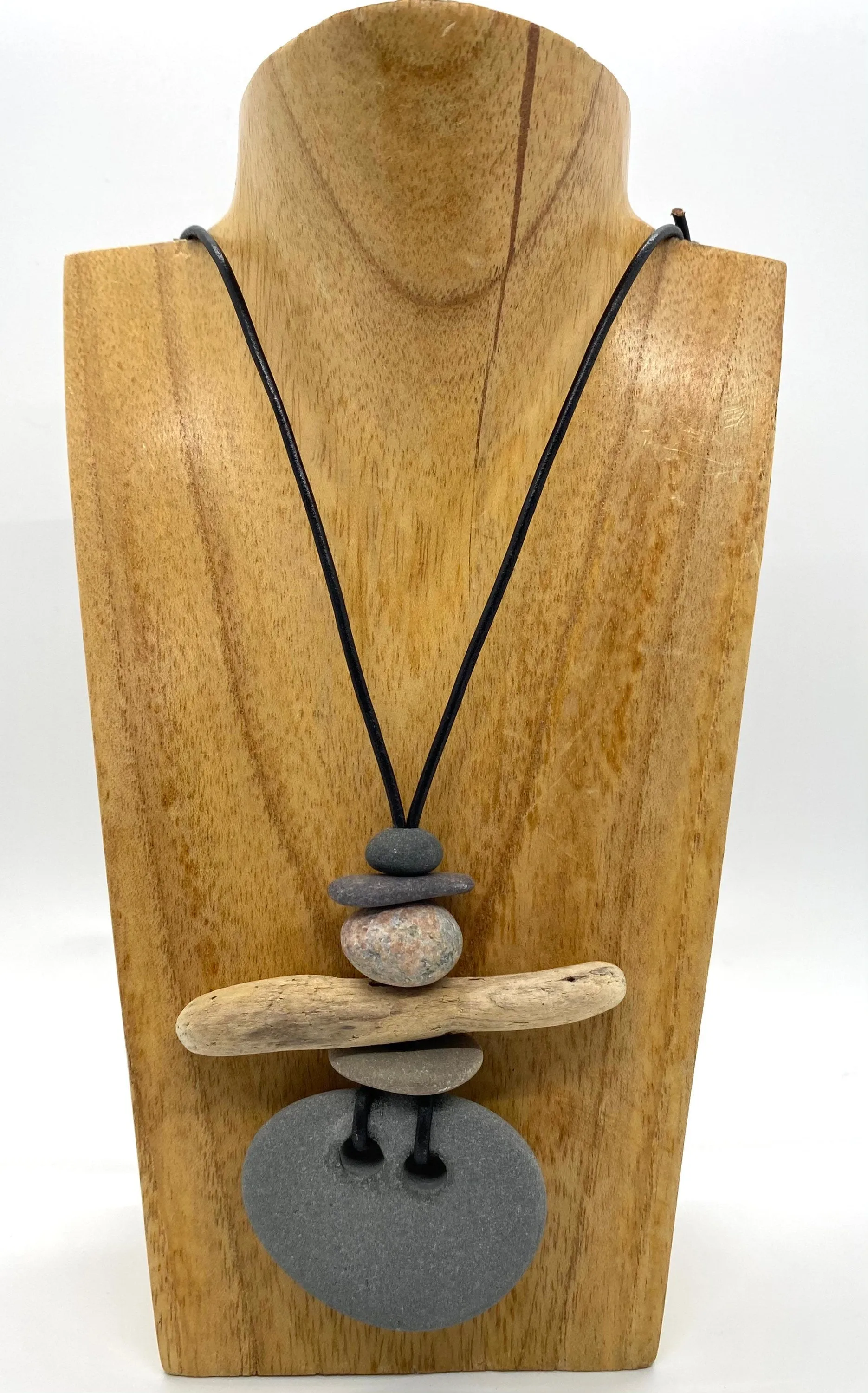 Rock and Driftwood Leather Necklace