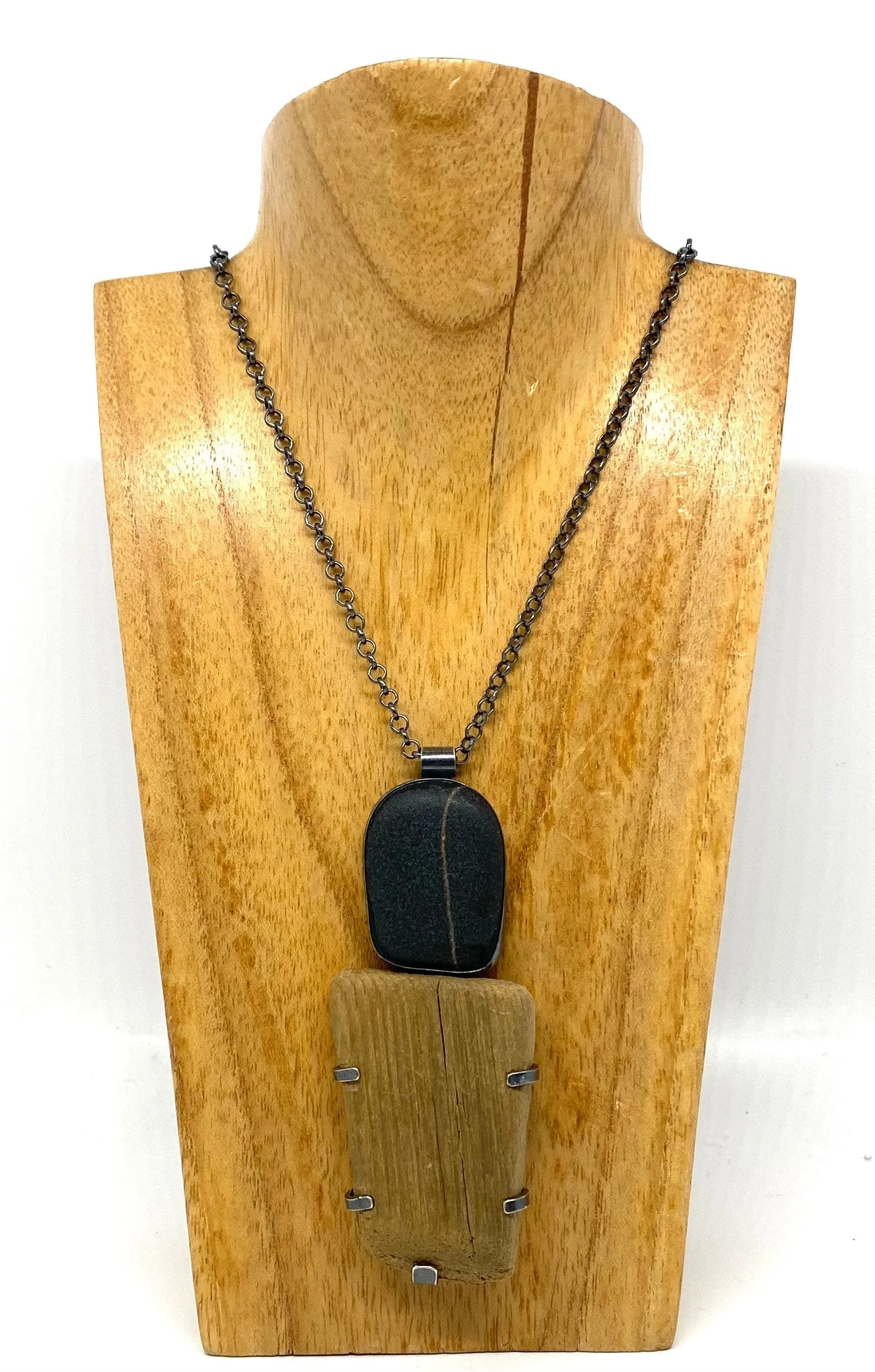 Rock and driftwood necklace