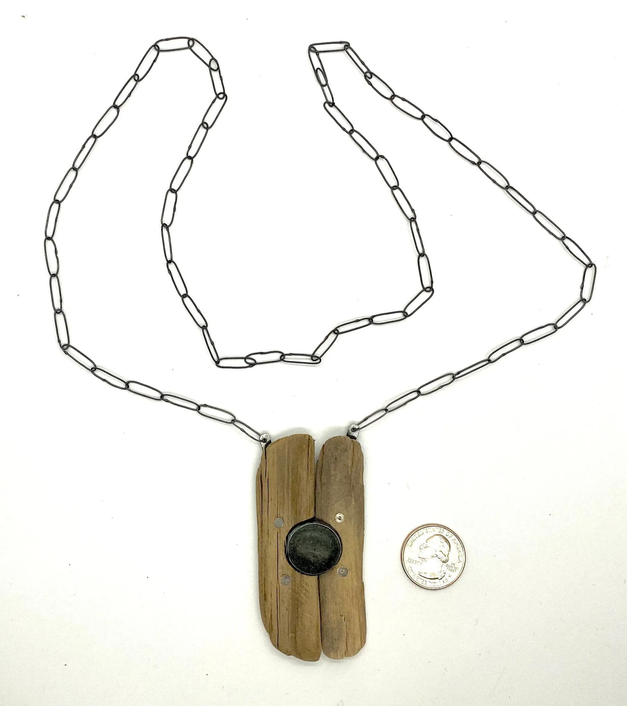 Rock and driftwood riveted  necklace