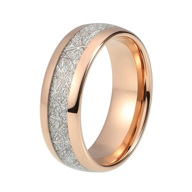 Rose Gold Meteorite Inlay Tungsten Carbide Ring