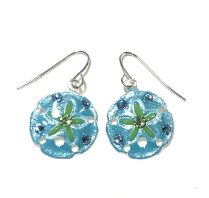 Sand Dollar Earrings - Hand Painted - Aqua and Lime